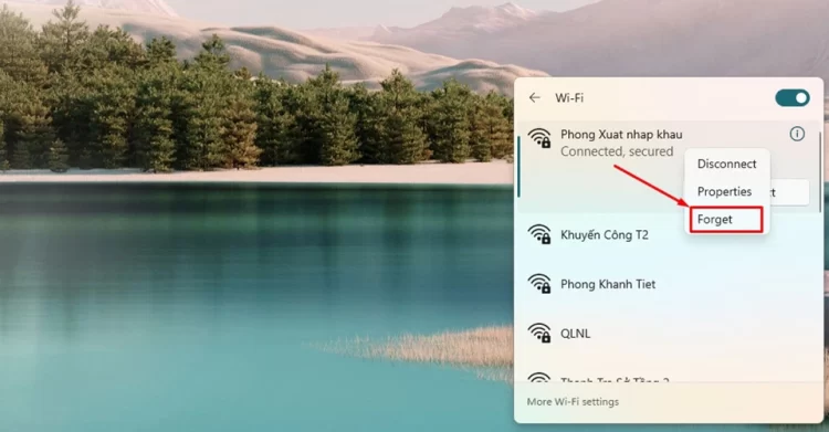 Quên Wifi và kết nối lại 