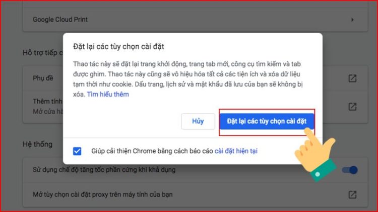 Reset và thiết lập lại Google Chrome