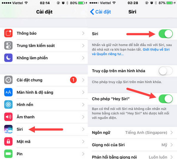 Khởi động lại tính năng Siri trên điện thoại