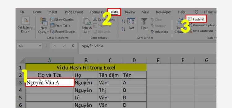 Sử dụng công cụ Flash Fill để chuyển chữ thường thành chữ in hoa