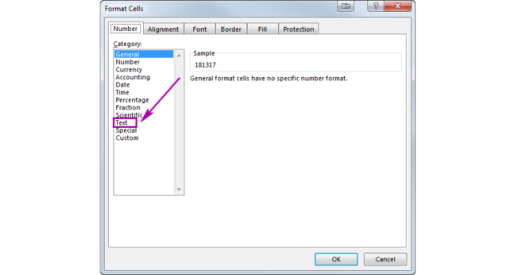 Sử dụng Format Cells để đổi định dạng Number thành Text trong Excel