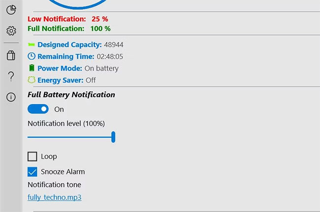 Sử dụng phần mềm Battery Notification 