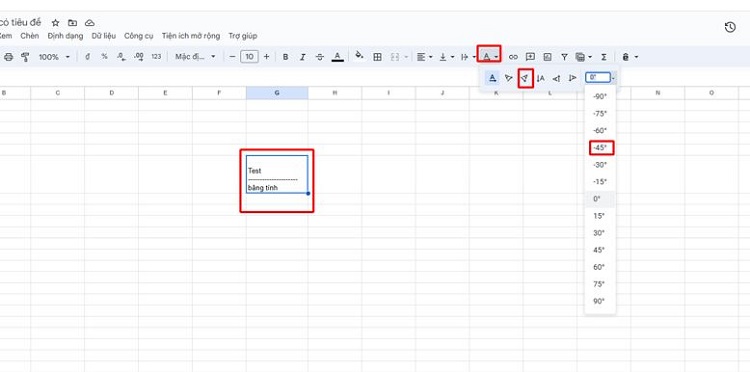 Sử dụng tính năng xoay văn bản của Google Sheet B3