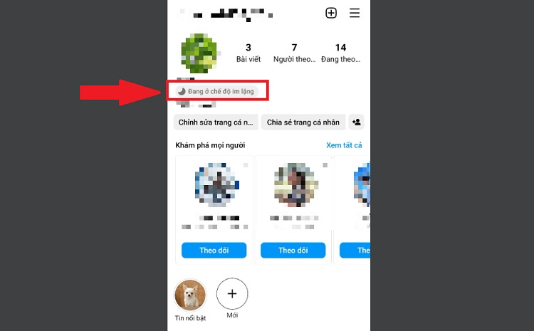 Tài khoản Instagram đang ở chế độ im lặng