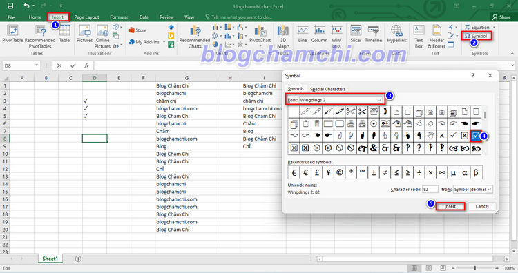 Tạo ô dấu tích trong Excel cực đơn giản bằng Symbols