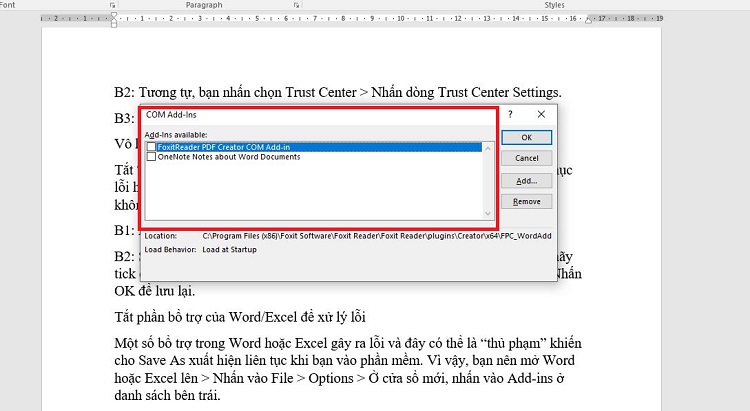 Tắt phần bổ trợ của Word/Excel