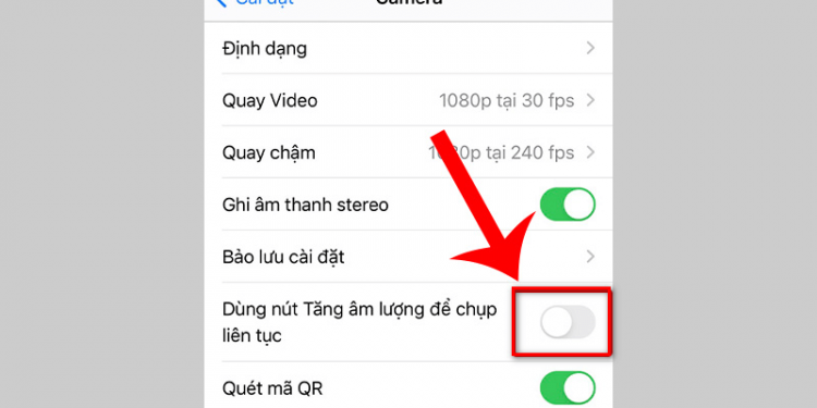 Tắt chế độ chụp 10 ảnh liên tục trên iPhone bằng Cài đặt