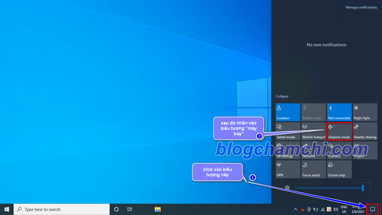 Dùng thanh Taskbar để tắt chế độ máy bay nhanh chóng