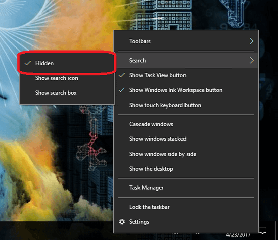 Tắt Cortana trên Windows 10 qua Taskbar