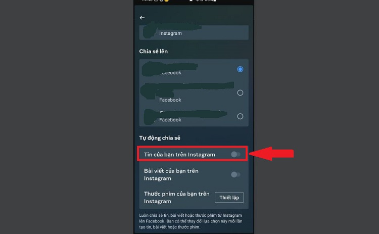 Tắt đồng bộ Story Instagram và Facebook