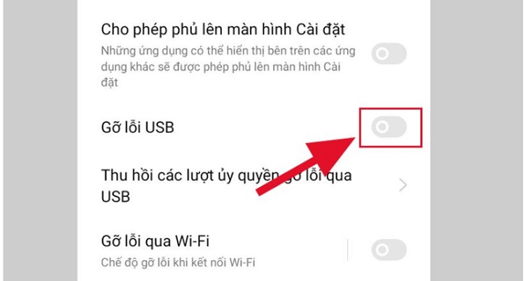 Tắt gỡ lỗi USB