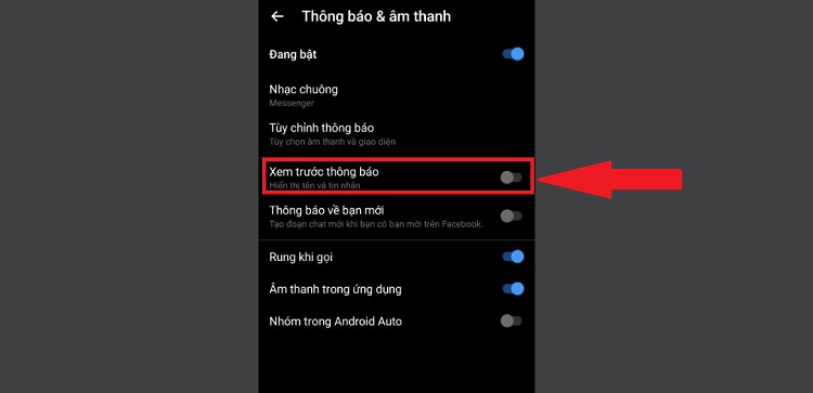 Tắt hiển thị tin nhắn Messenger trong ứng dụng