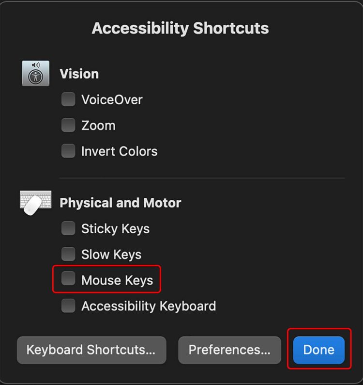 Tắt Mouse Keys