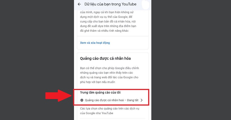 Tắt quảng cáo được cá nhân hóa ở Youtube