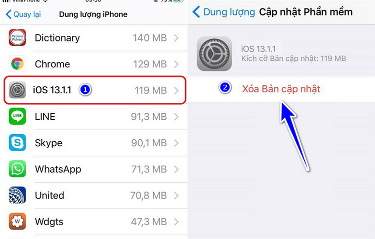 Xóa bản cập nhật iOS để tắt thông báo cập nhật iOS trên iPhone