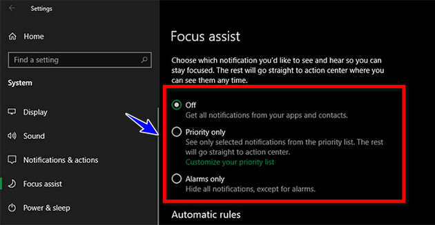 Tắt thông báo góc phải màn hình Windows 10 dùng tính năng Focus Assist
