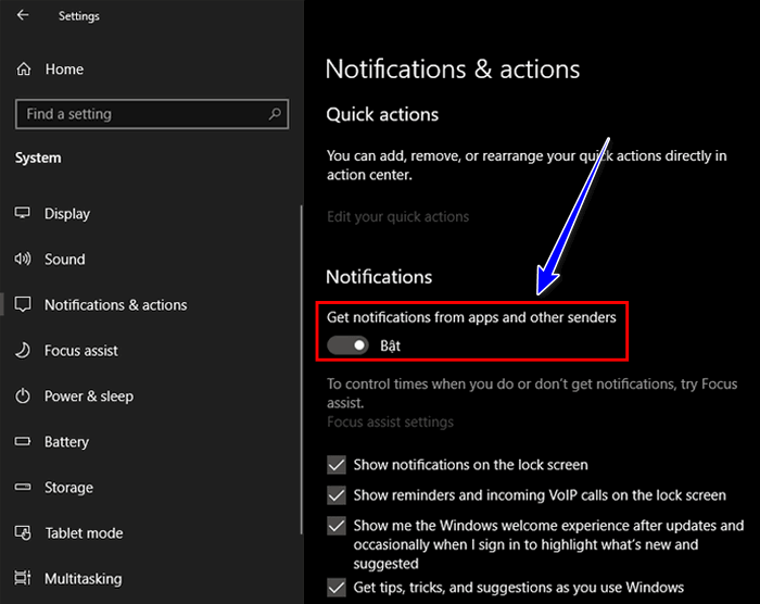 Tắt thông báo cho từng ứng dụng trên Windows 10