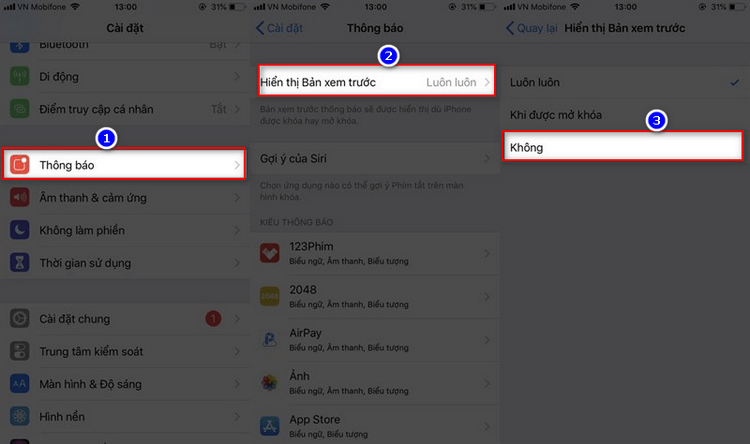 Cách tắt thông báo tin nhắn trên màn hình khóa trên iOS 12 trở lên