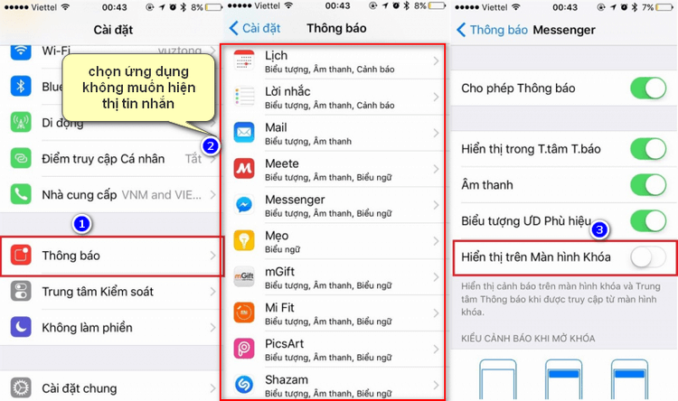 Tắt thông báo tin nhắn trên iPhone cài đặt iOS 11 trở xuống