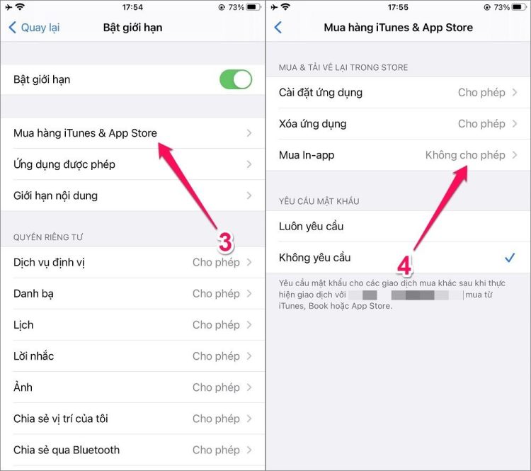 Tắt tính năng mua in-app trên iOS