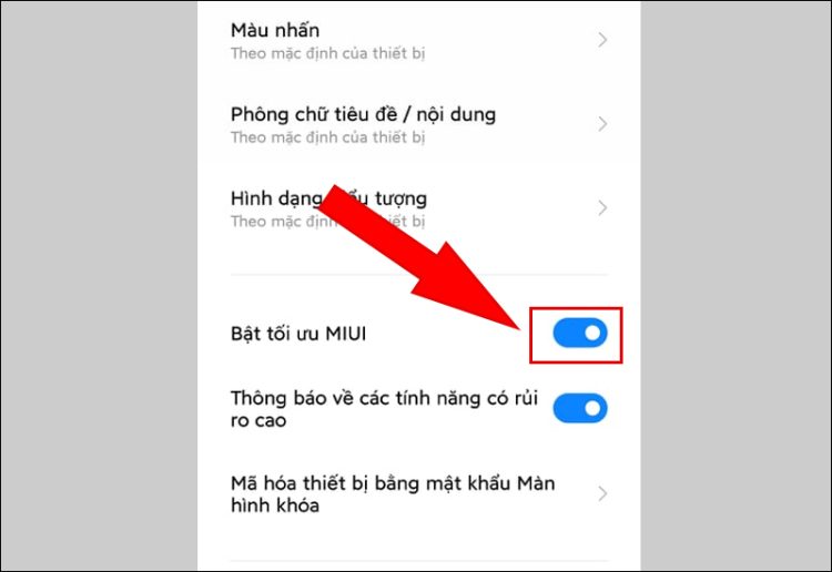 Tắt tính năng Tối ưu hóa MIUI