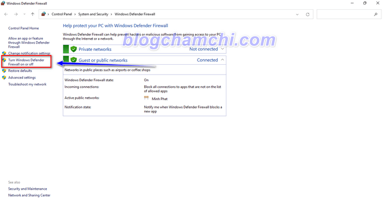 Tắt tường lửa Firewall trên máy tính Windows 10 qua Control Panel