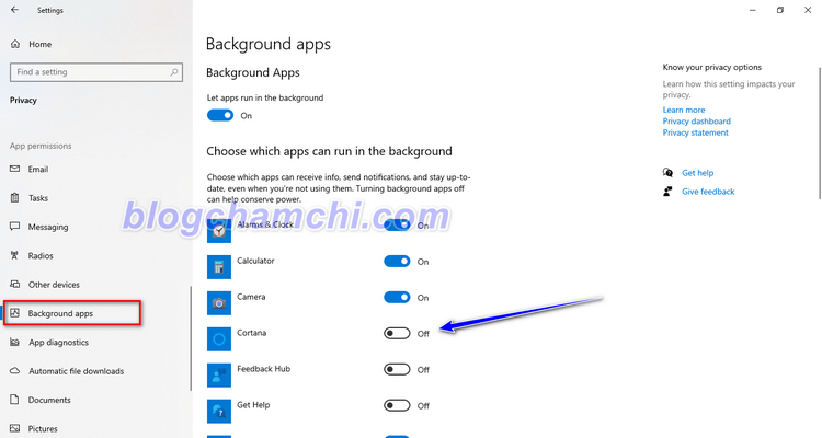 Tắt ứng dụng không cần thiết trên Windows 10 qua Settings