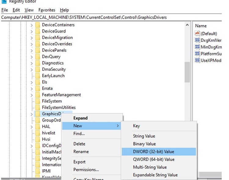 Thay đổi registry key Graphics Driver B3