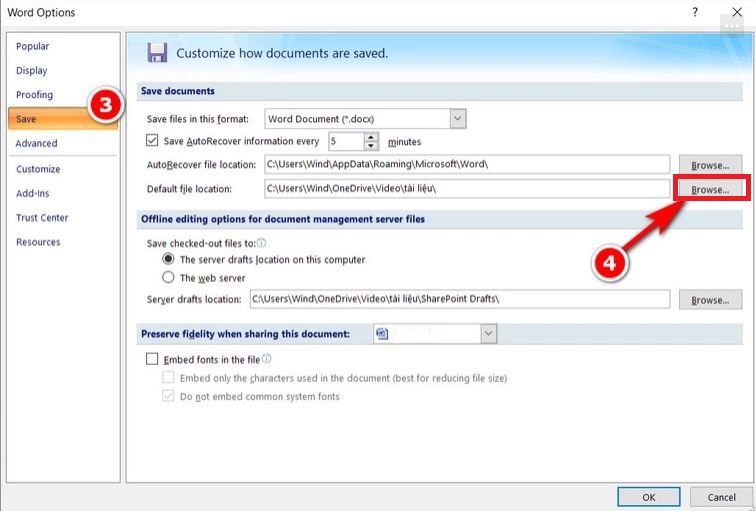 Thay đổi vị trí lưu mặc định trong Word 2007