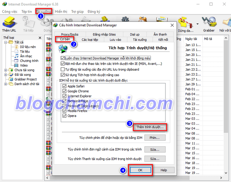 Hướng dẫn thêm trình duyệt Web vào ứng dụng IDM