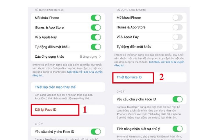 Thiết lập lại Face ID