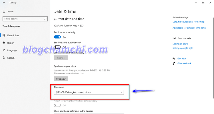 Sửa lỗi ngày giờ bằng cách đặt múi giờ phù hợp trên Windows