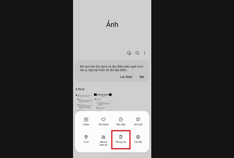 Thùng rác của Album ảnh trên Android