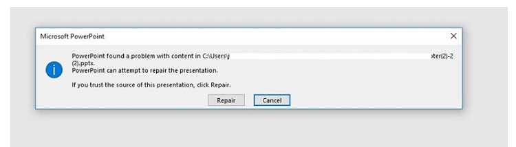 Tìm hiểu lỗi PowerPoint Found a Problem With the Content trên Windows