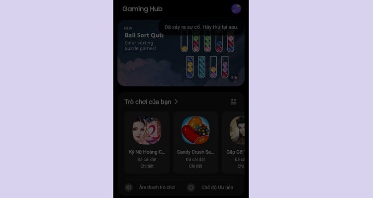 Trò chơi nằm trong Gaming Hub