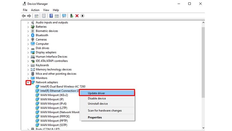 Cập nhật driver cho Network Adapter