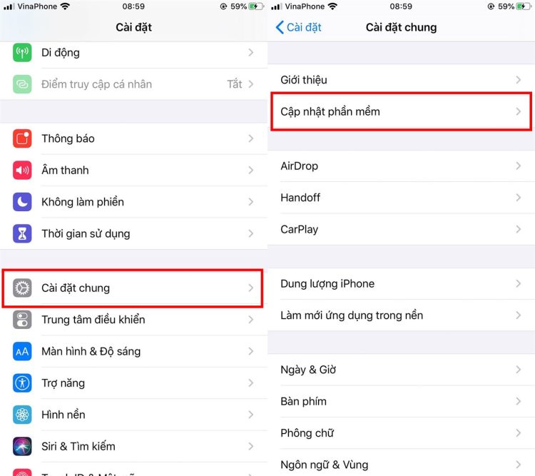 Update phần mềm cho iPhone