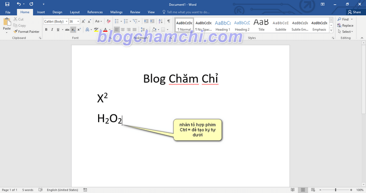 Các bước tạo chỉ số dưới trong Microsoft Word bằng phím tắt