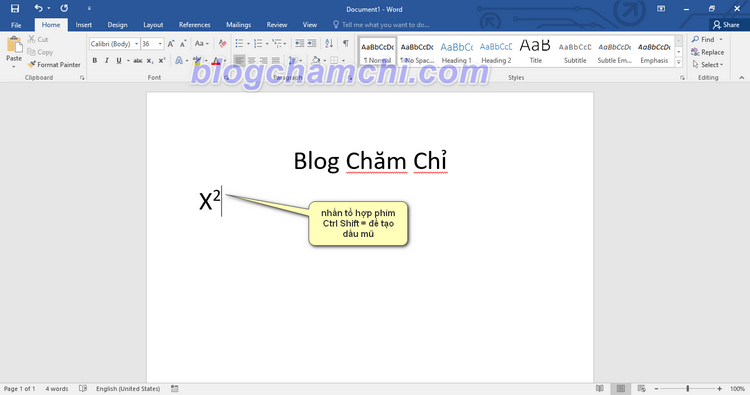 Các bước tạo chỉ số trên trong Microsoft Word bằng phím tắt