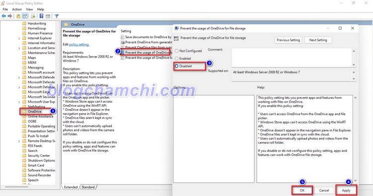 Vô hiệu hóa hoàn toàn OneDrive trên Windows bằng Group Policy Editor
