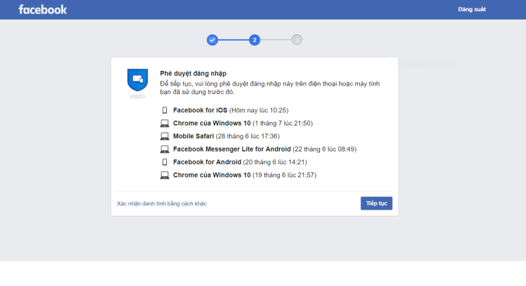 Xác nhận đăng nhập messenger ở Facebook