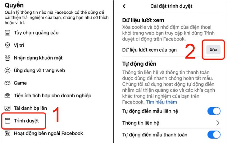 xóa bộ nhớ cache để làm giảm dữ liệu Facebook