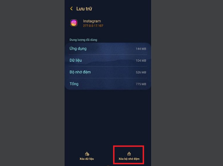 Xóa bộ nhớ đệm Instagram