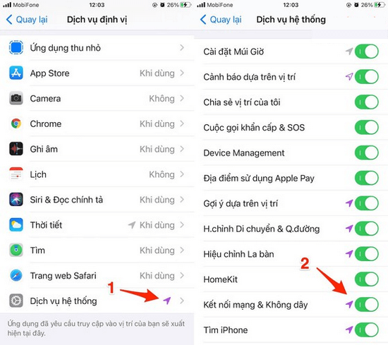 Bật/ Tắt tùy chọn Networking & Wireless trên iPhone