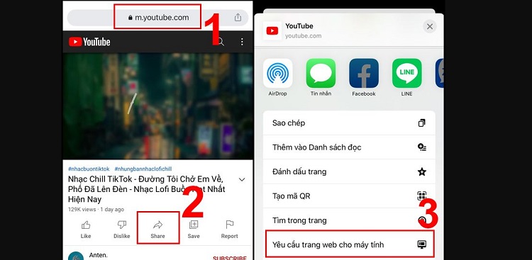 yêu cầu trang web cho máy tính Chrome